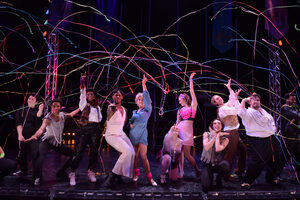 The cast of Head Over Heels poses under streamers at the end of their finale number. The play will continue until March 9 and tells the story of a royal family’s trials and tribulations.

